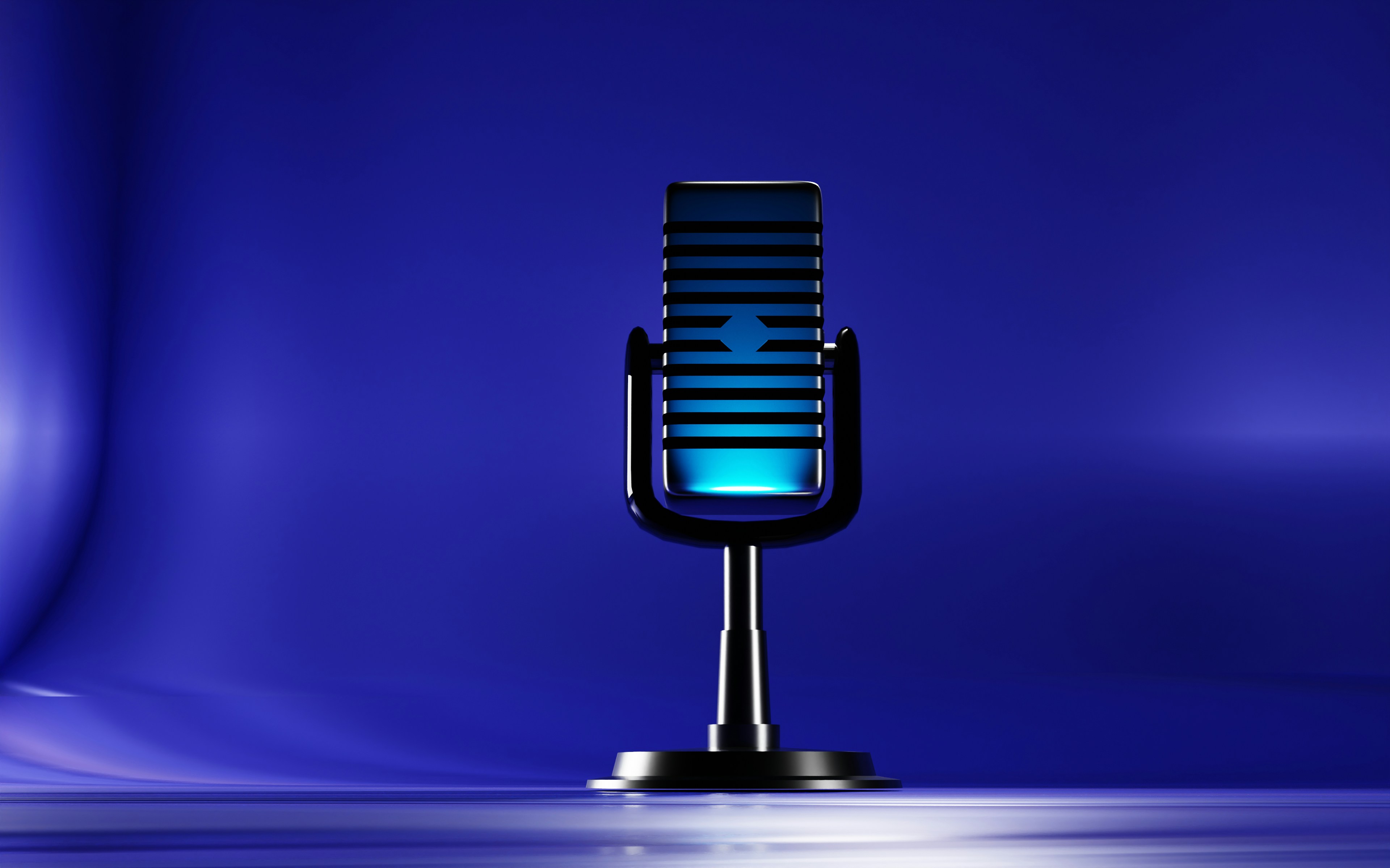 Stylized blue studio microphone icon representing an AI-powered podcasting platform