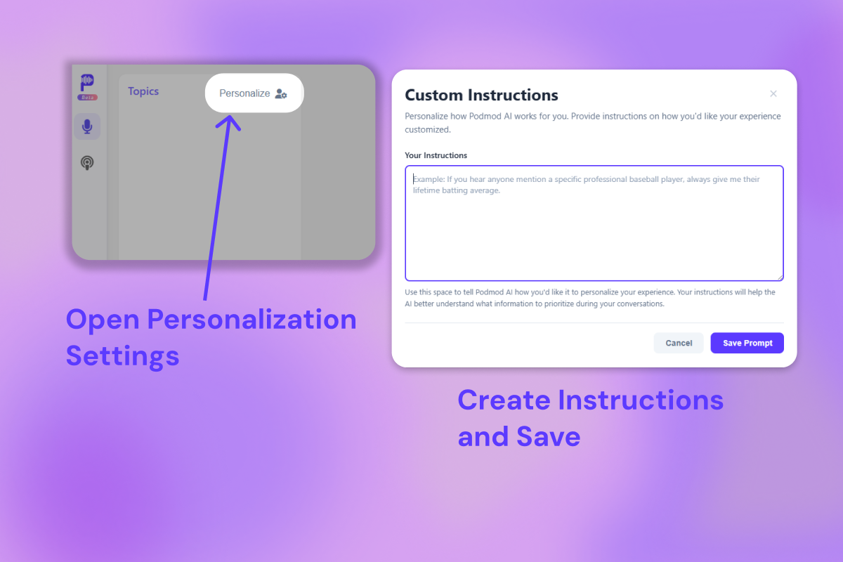 Podmod personalization settings
