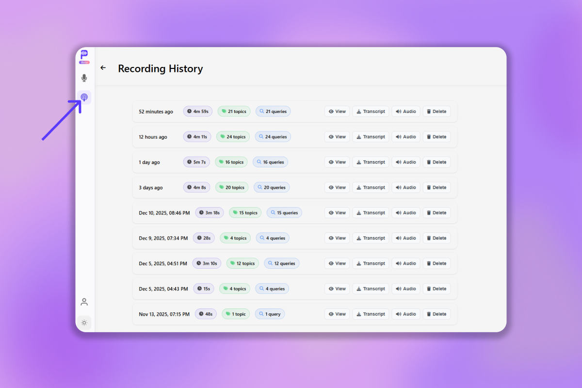 Podmod recording history page
